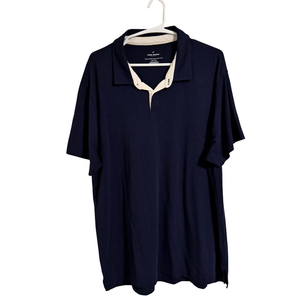 Daniel Hechter Paris‎ Mens XXL Navy Blue Short Sleeve Polo Shirt Cream Collar